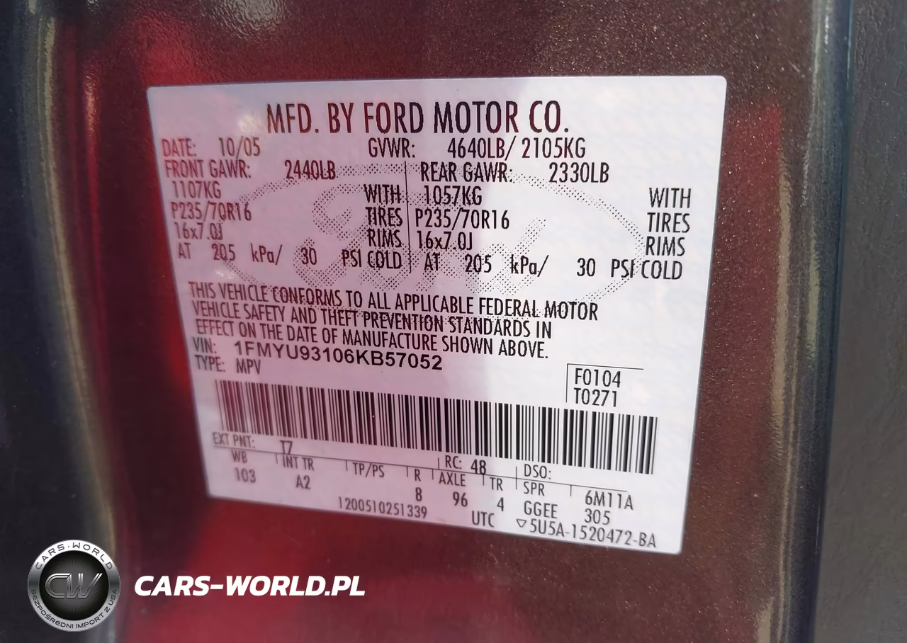 2006 Ford Escape Xlt-Xlt Sport VIN:1FMYU93106KB57052 - 9
