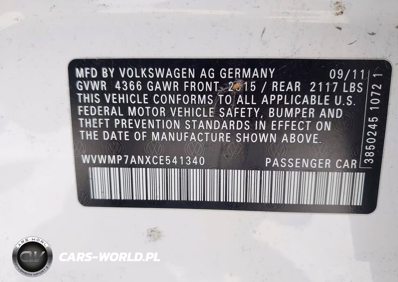 2012 Volkswagen Cc R-Line VIN:WVWMP7ANXCE541340 - 9
