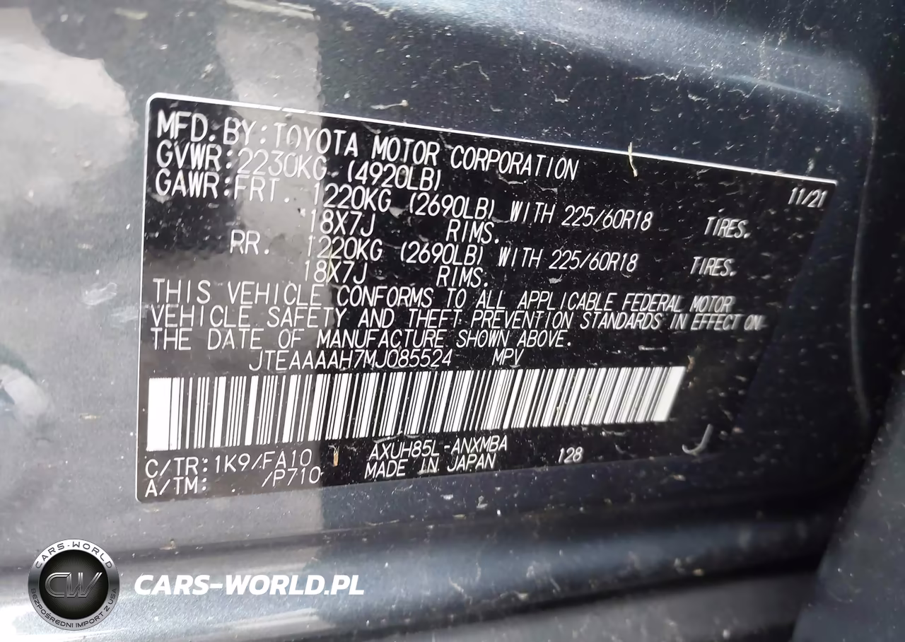 2021 Toyota Venza Le VIN:JTEAAAAH7MJ085524 - 9