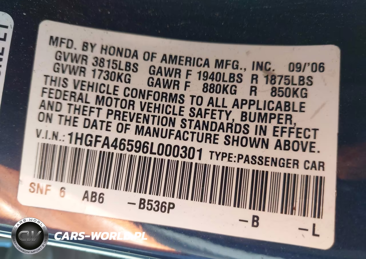 2006 Honda Civic Gx VIN:1HGFA46596L000301 - 9