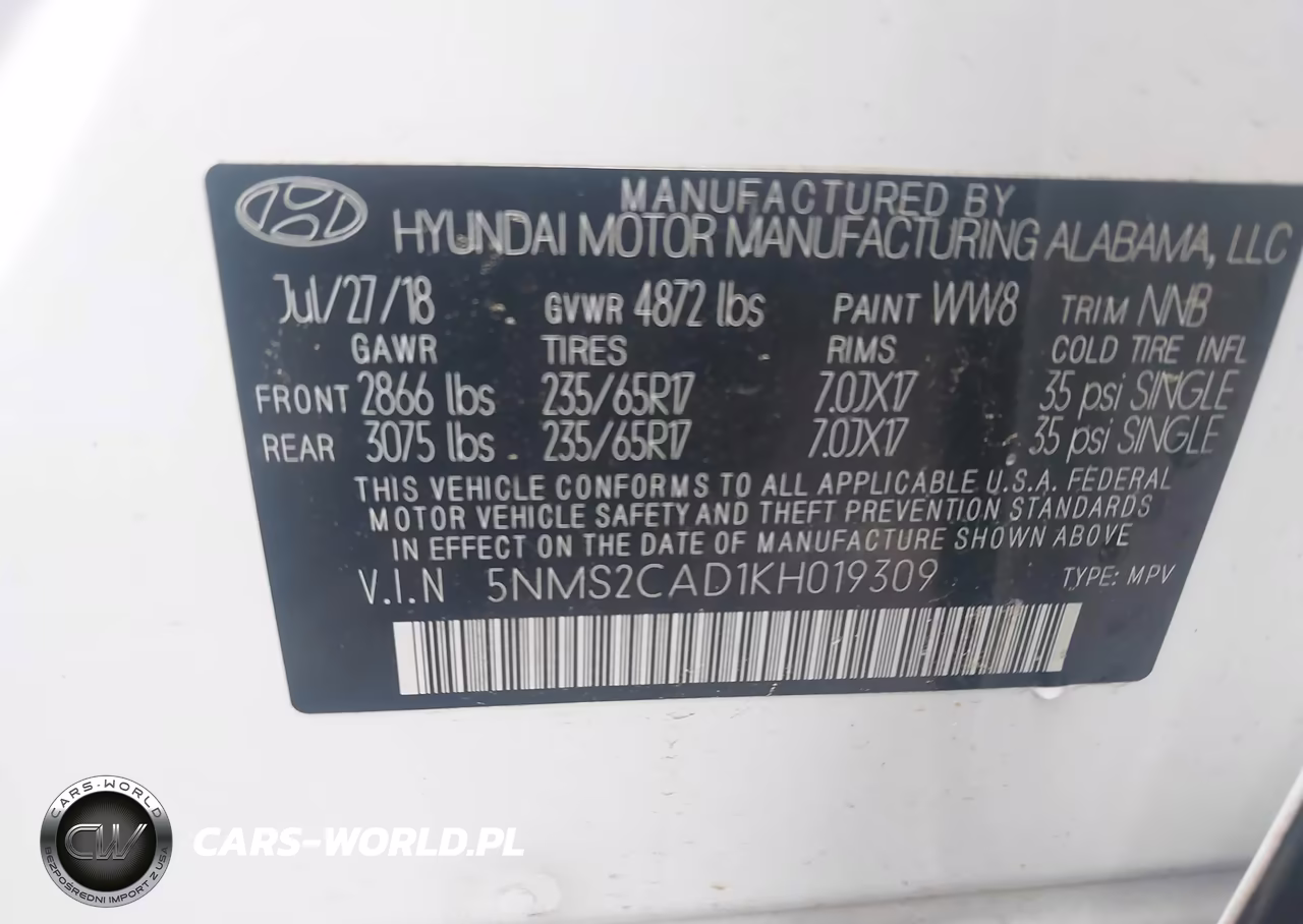 2019 Hyundai Santa Fe Se VIN:5NMS2CAD1KH019309 - 9