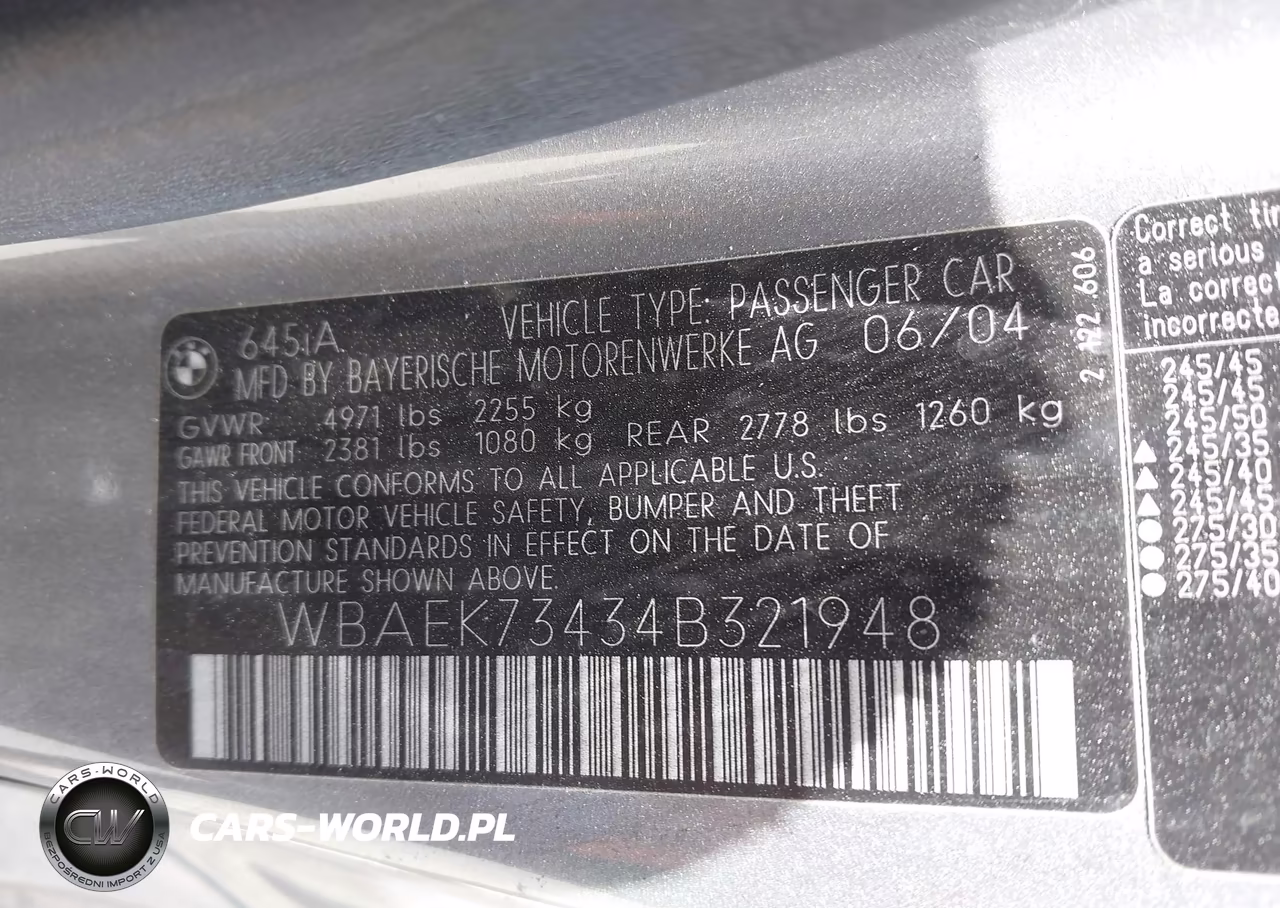 2004 BMW 645Ci VIN:WBAEK73434B321948 - 9