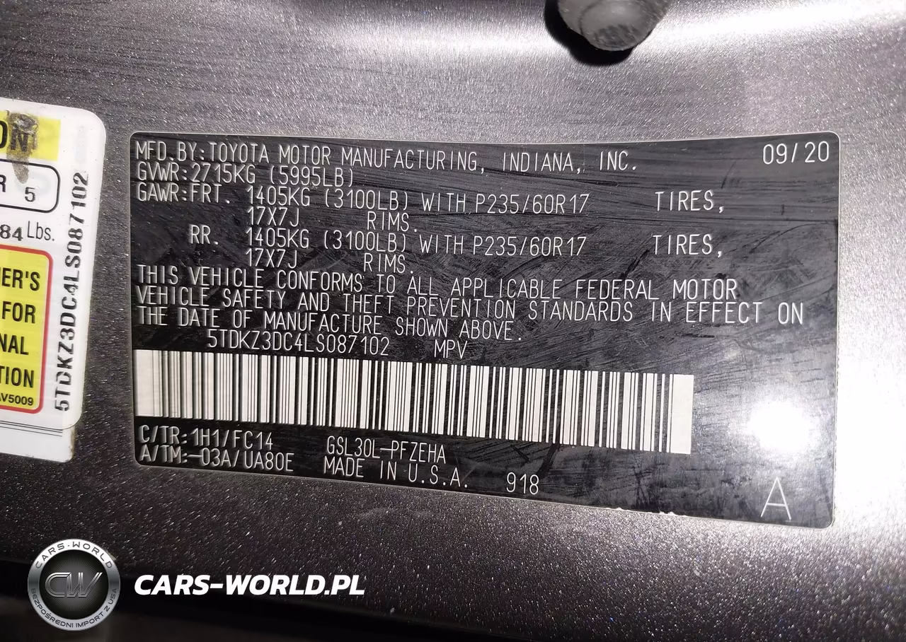 2020 Toyota Sienna Le VIN:5TDKZ3DC4LS087102 - 9