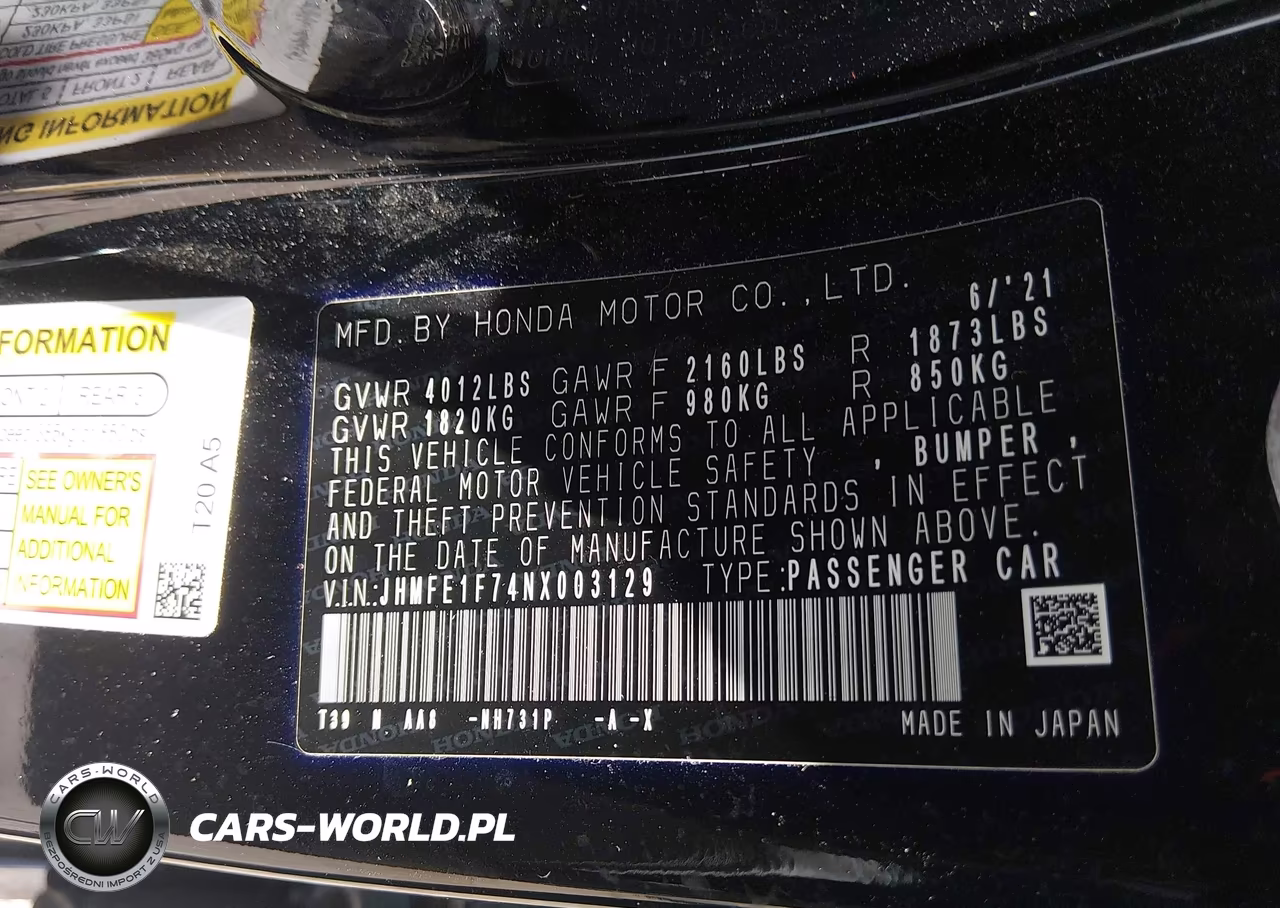 2022 Honda Civic Ex VIN:JHMFE1F74NX003129 - 9