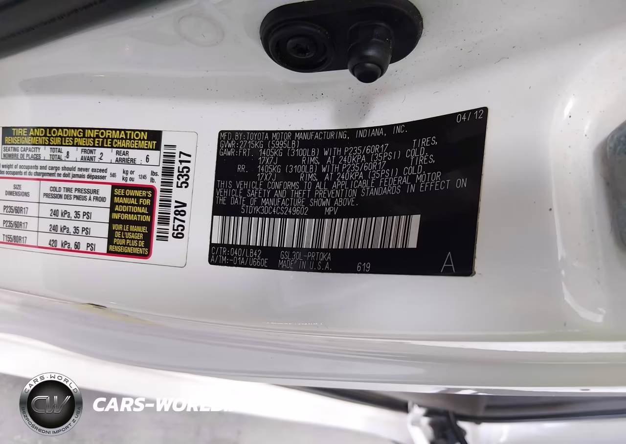2012 Toyota Sienna Xle V6 8 Passenger VIN:5TDYK3DC4CS249602 - 9