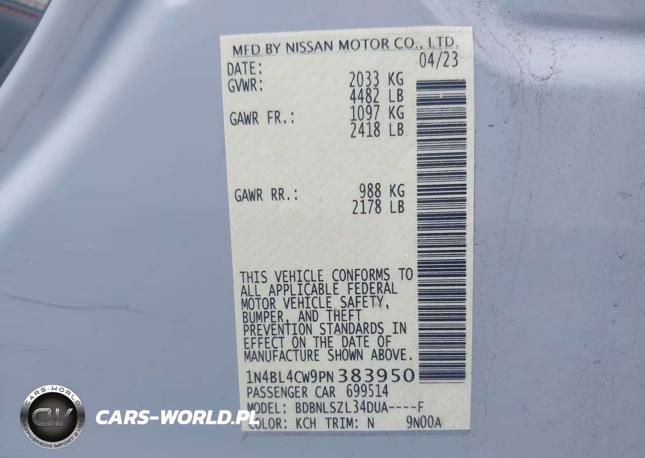 2023 Nissan Altima Sr Intelligent Awd VIN:1N4BL4CW9PN383950 - 9