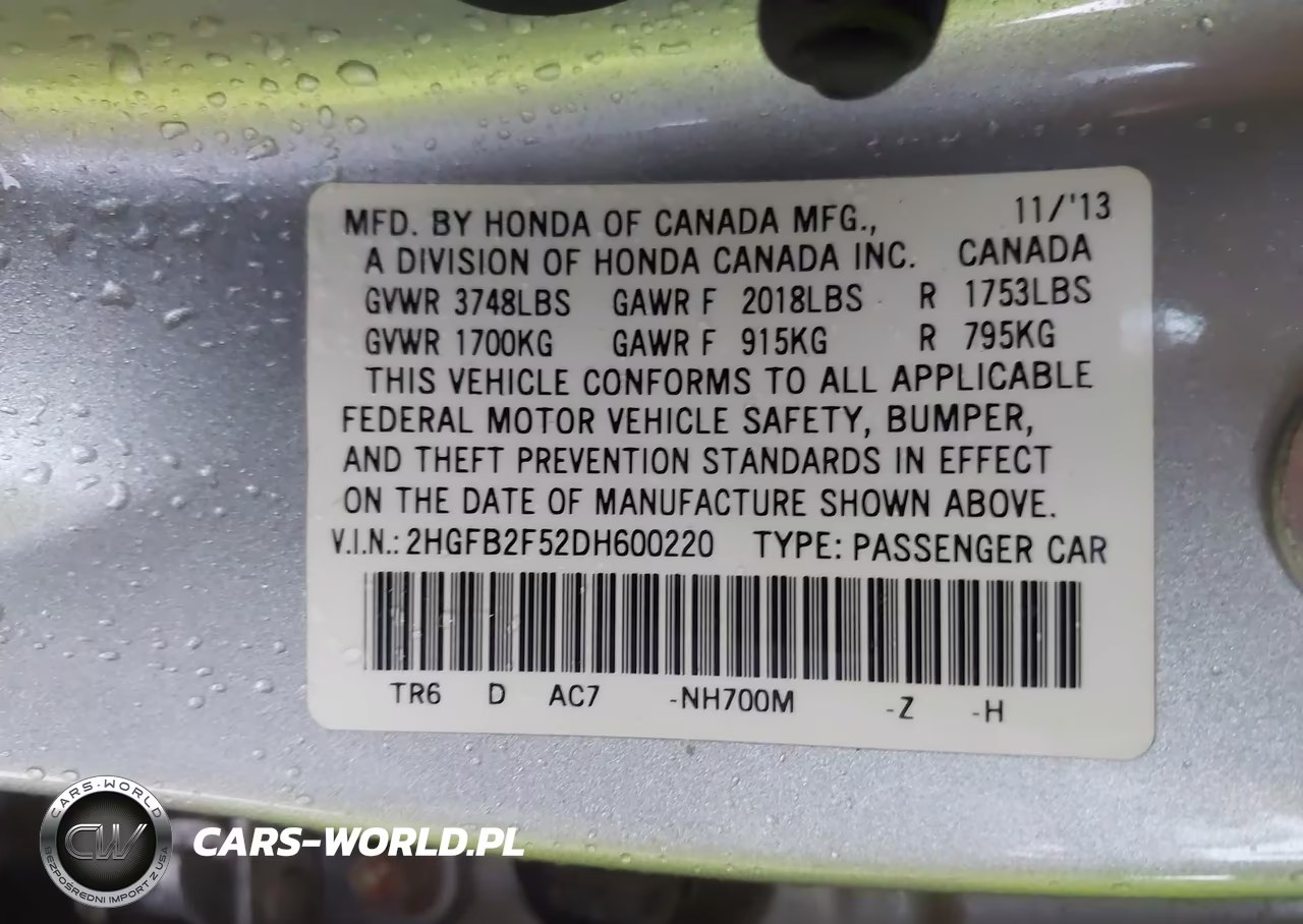 2013 Honda Civic Lx VIN:2HGFB2F52DH600220 - 9