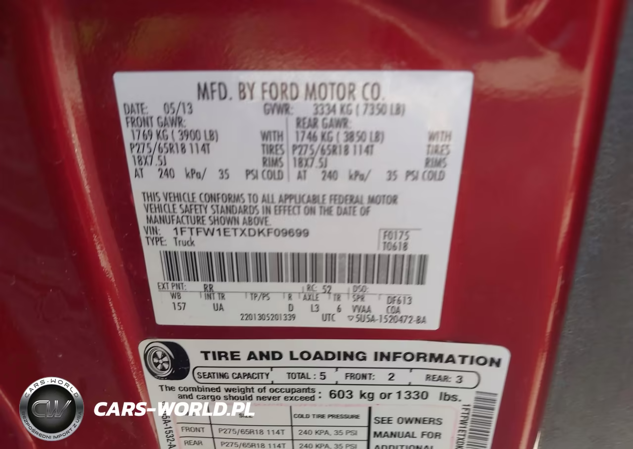 2013 Ford F-150 Xlt VIN:1FTFW1ETXDKF09699 - 9