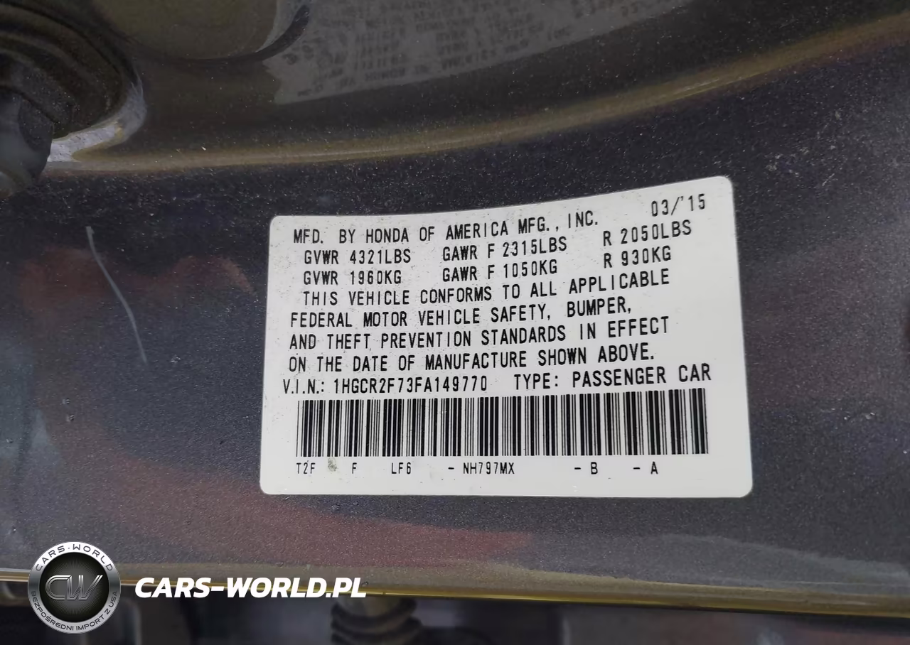 2015 Honda Accord Ex VIN:1HGCR2F73FA149770 - 9