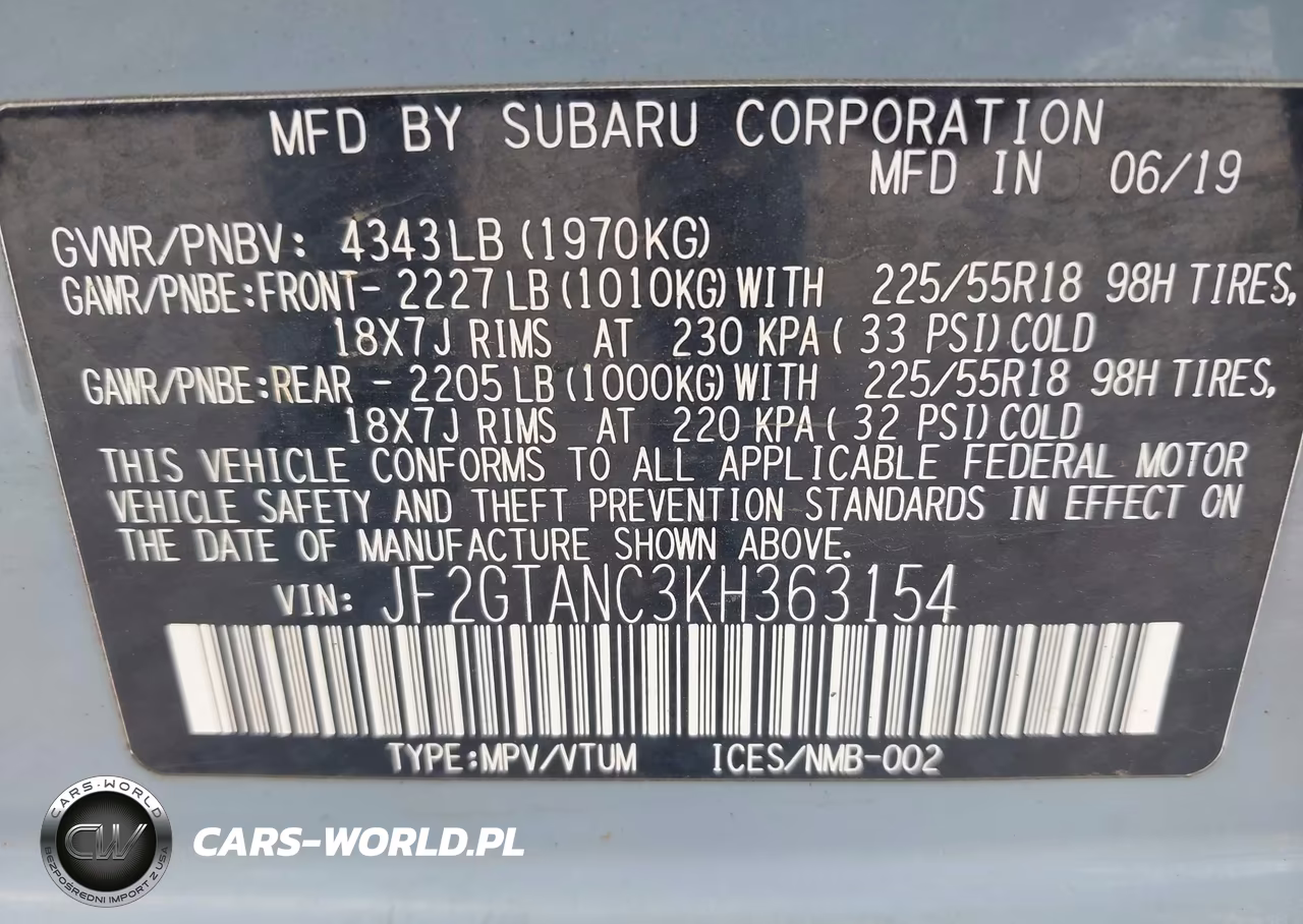 2019 Subaru Crosstrek 2.0I Limited VIN:JF2GTANC3KH363154 - 9