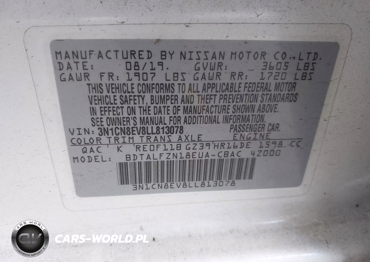 2020 Nissan Versa Sv Xtronic Cvt VIN:3N1CN8EV8LL813078 - 9
