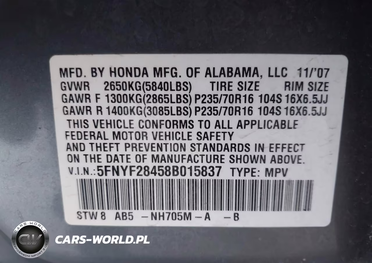 2008 Honda Pilot Ex VIN:5FNYF28458B015837 - 9