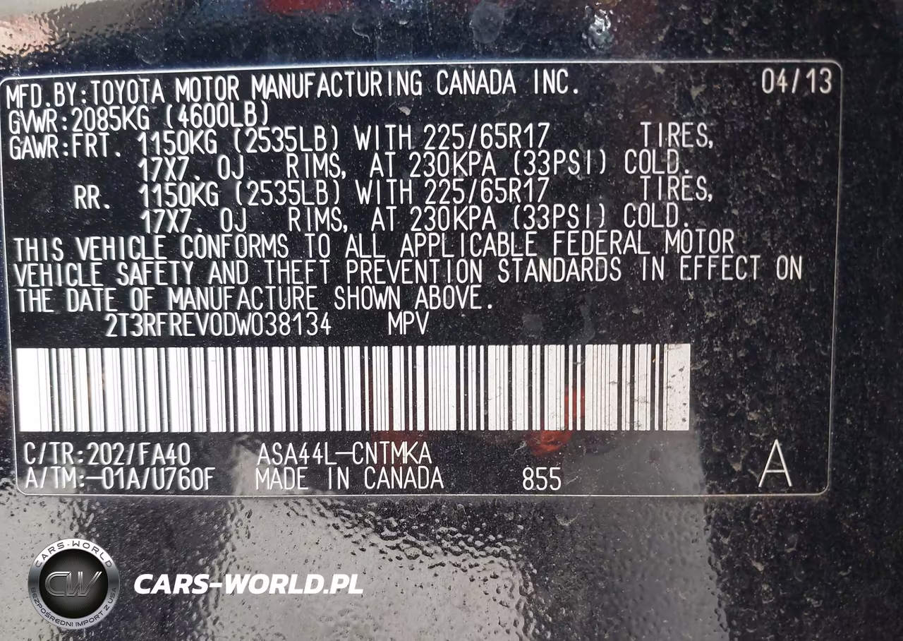 2013 Toyota Rav4 Xle VIN:2T3RFREV0DW038134 - 9