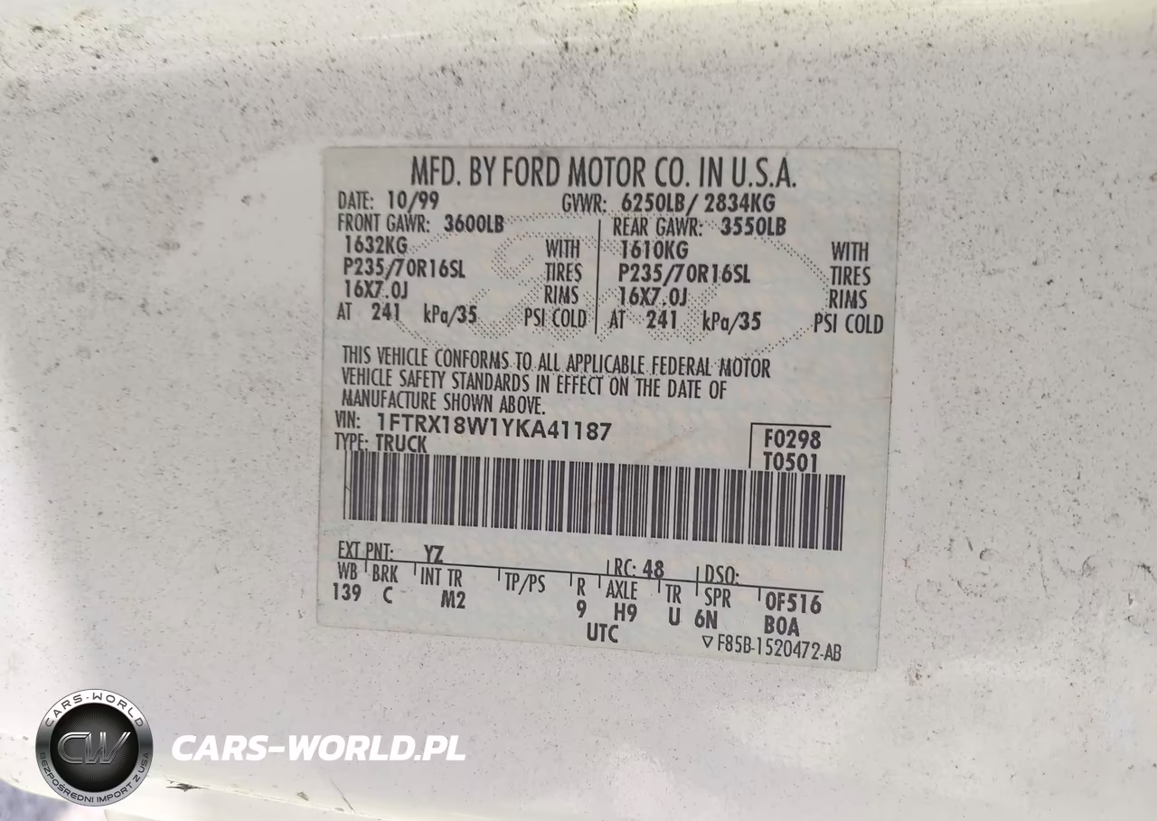 2000 Ford F-150 Lariat-Work Series-Xl-Xlt VIN:1FTRX18W1YKA41187 - 9