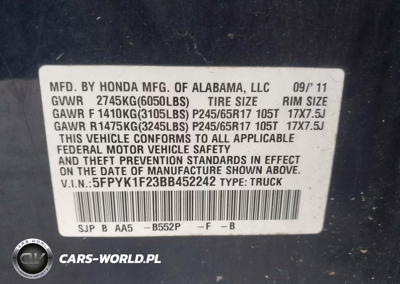 2011 Honda Ridgeline Rt VIN:5FPYK1F23BB452242 - 9