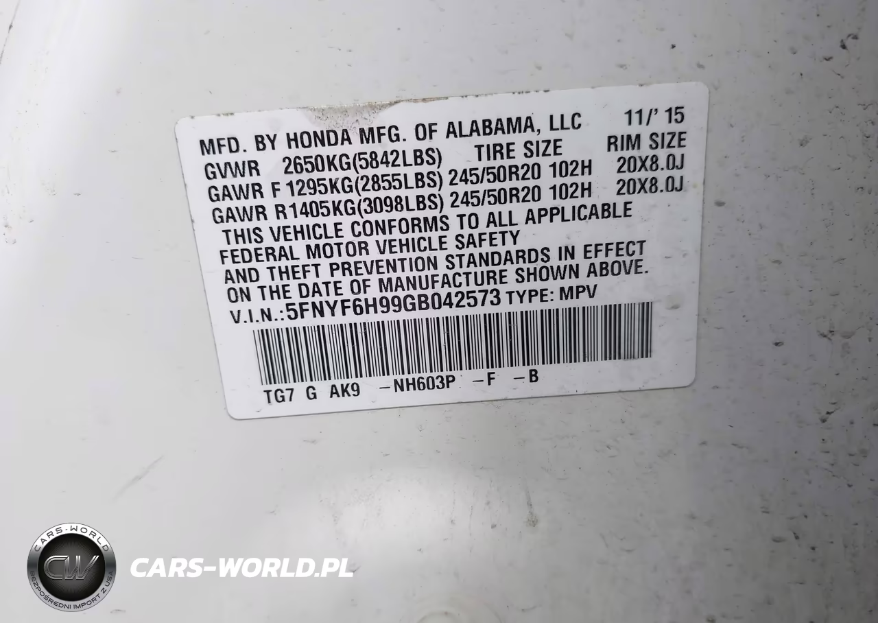2016 Honda Pilot Touring VIN:5FNYF6H99GB042573 - 9