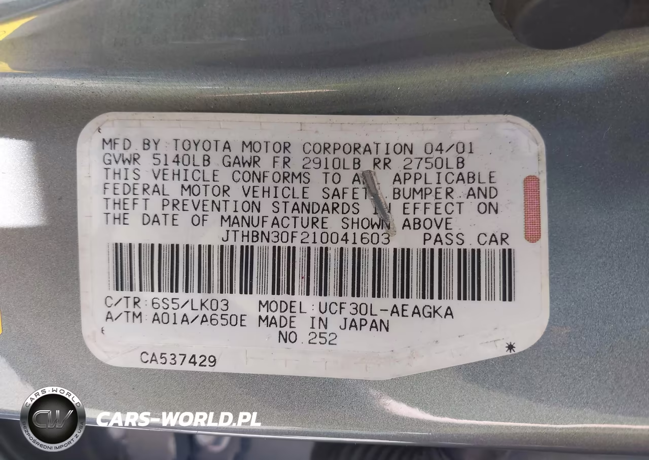 2001 Lexus Ls 430 VIN:JTHBN30F210041603 - 9