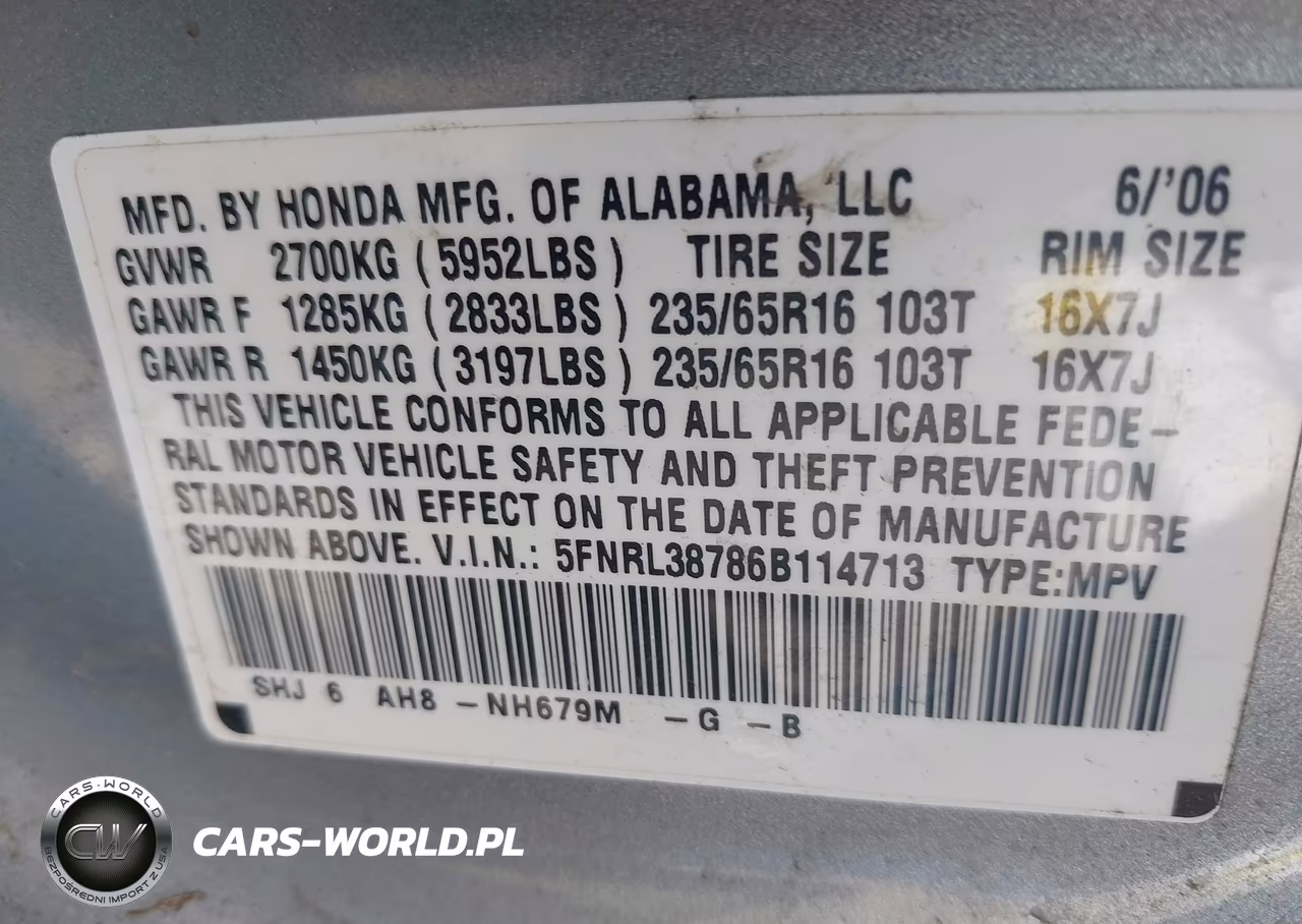 2006 Honda Odyssey Ex-L VIN:5FNRL38786B114713 - 9