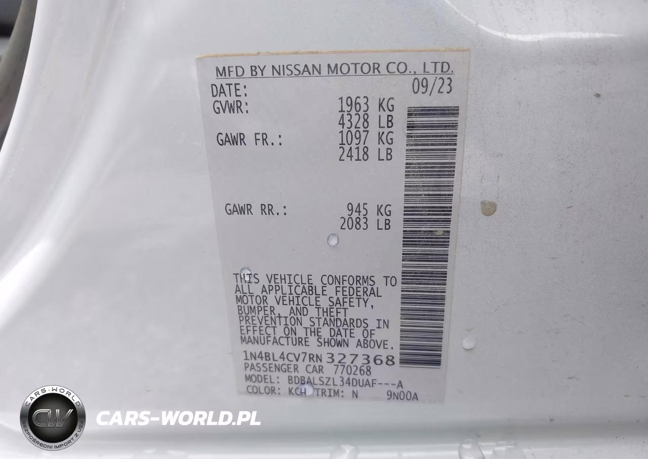 2024 Nissan Altima Sr Fwd VIN:1N4BL4CV7RN327368 - 9