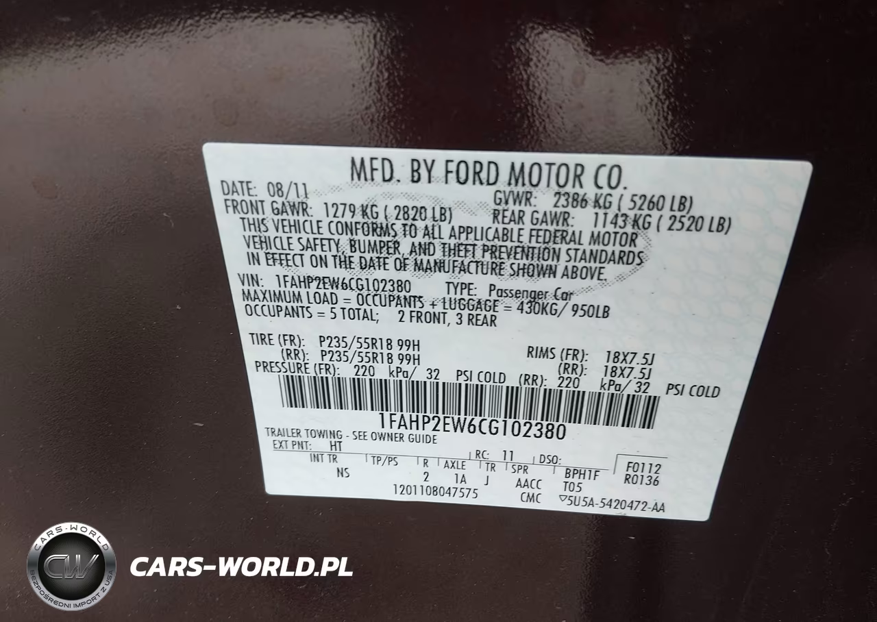 2012 Ford Taurus Sel VIN:1FAHP2EW6CG102380 - 9