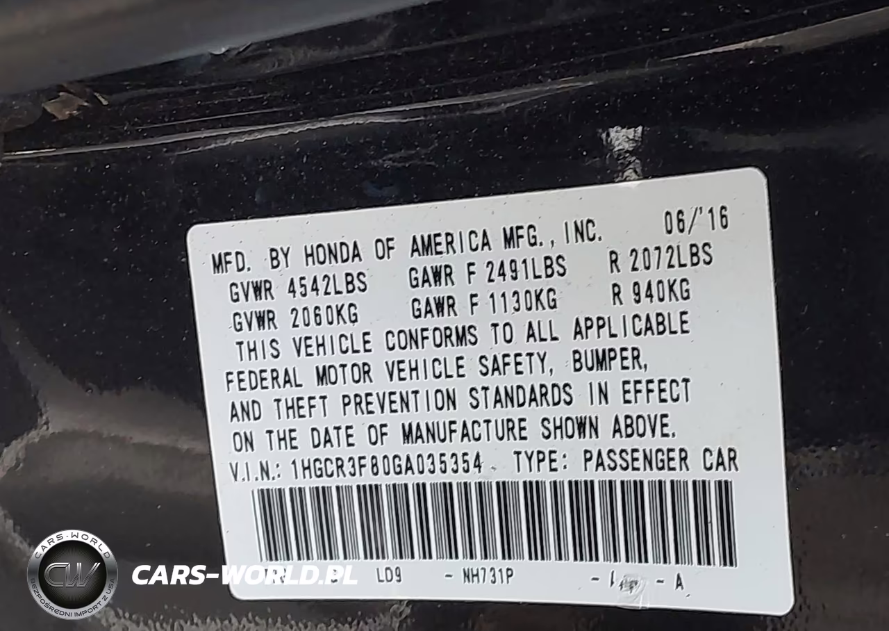 2016 Honda Accord Ex-L V-6 VIN:1HGCR3F80GA035354 - 9