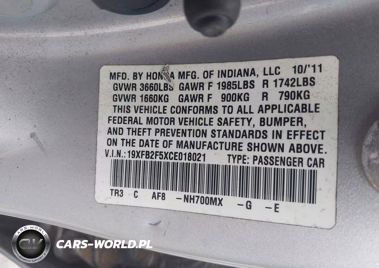 2012 Honda Civic Lx VIN:19XFB2F5XCE018021 - 9