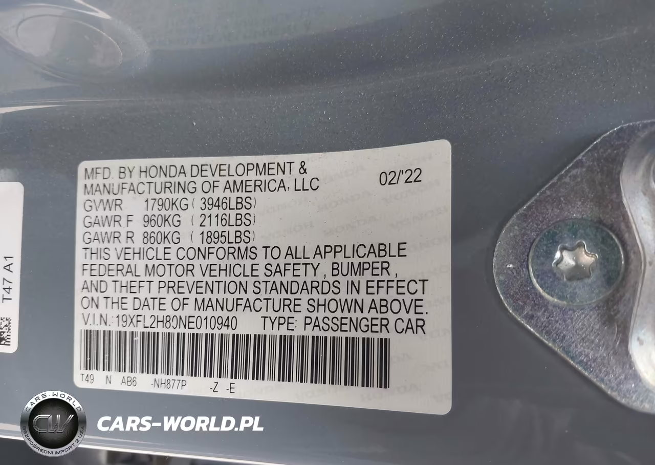 2022 Honda Civic Sport VIN:19XFL2H80NE010940 - 9