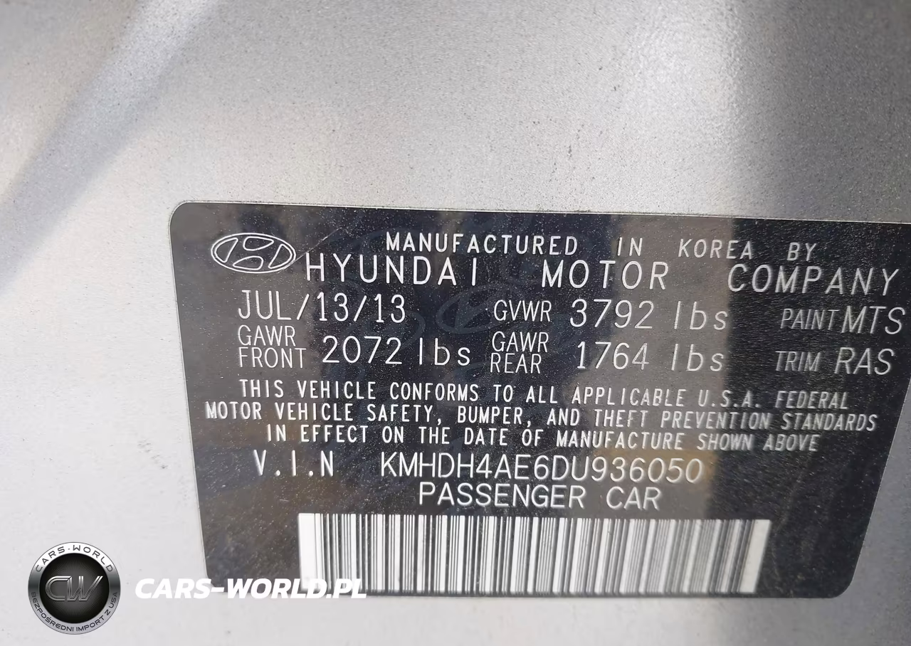 2013 Hyundai Elantra Gls VIN:KMHDH4AE6DU936050 - 9