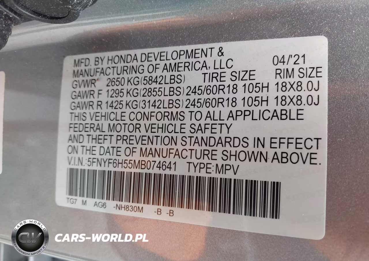 2021 Honda Pilot Awd Ex-L VIN:5FNYF6H55MB074641 - 9