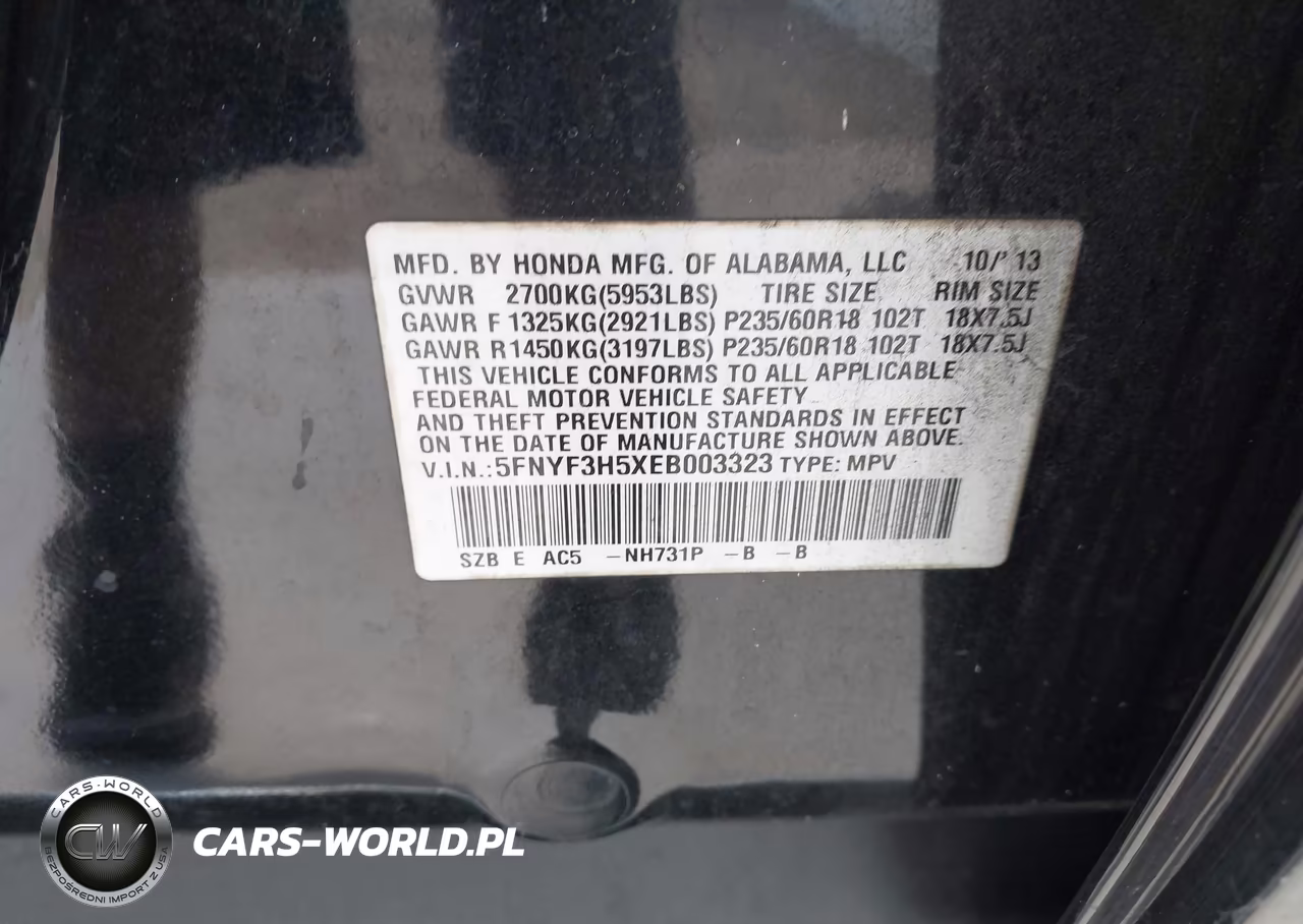 2014 Honda Pilot Ex-L VIN:5FNYF3H5XEB003323 - 9