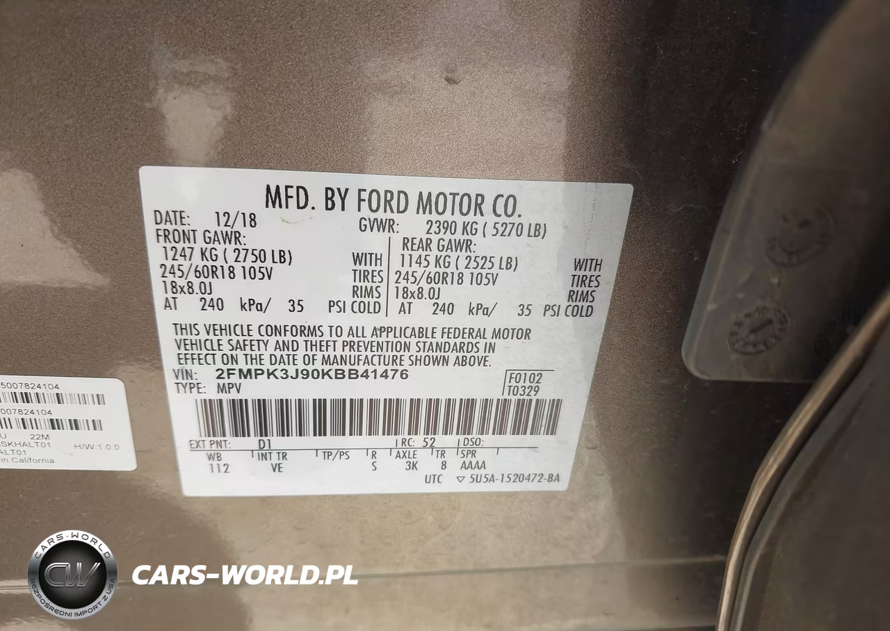 2019 Ford Edge Sel VIN:2FMPK3J90KBB41476 - 9