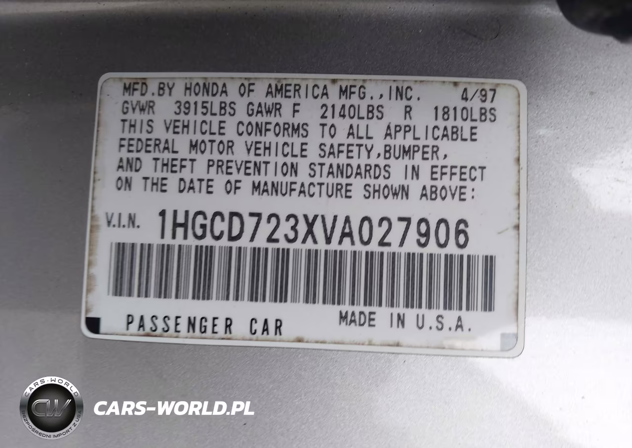 1997 Honda Accord Lx VIN:1HGCD723XVA027906 - 9