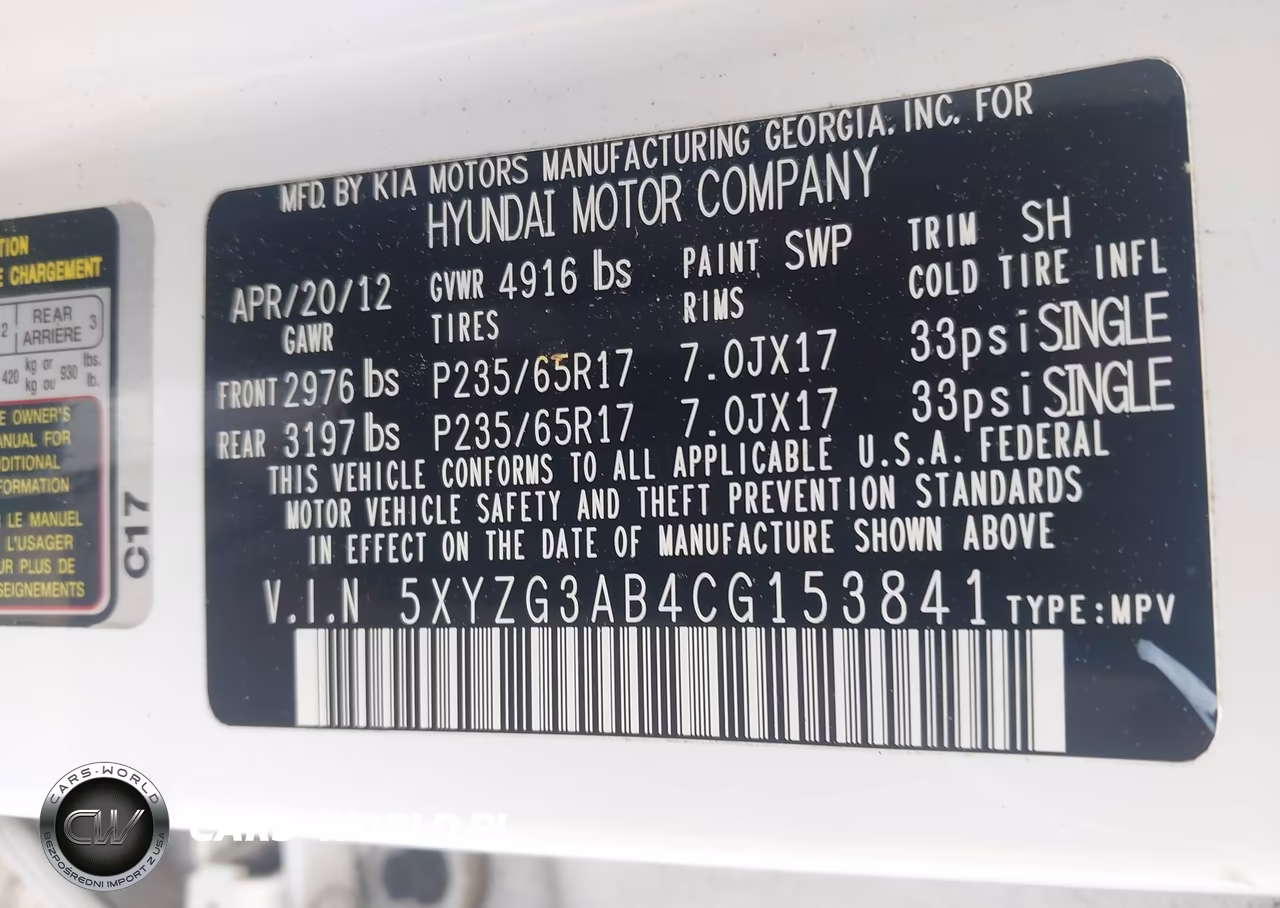 2012 Hyundai Santa Fe Gls VIN:5XYZG3AB4CG153841 - 9
