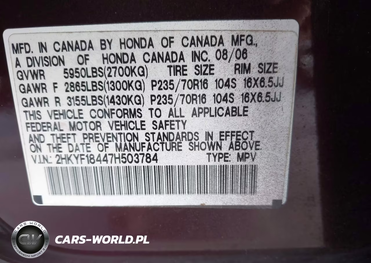 2007 Honda Pilot Ex VIN:2HKYF18447H503784 - 9