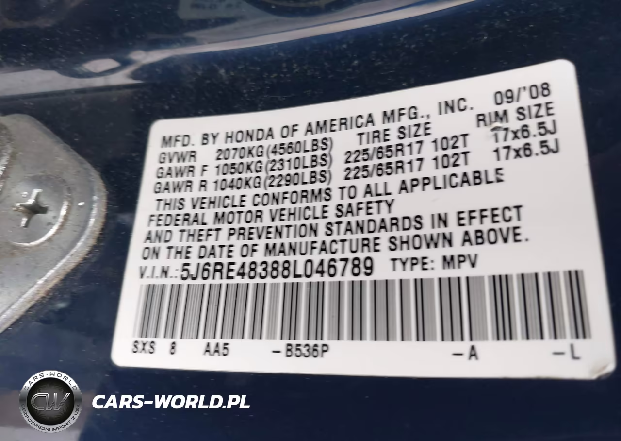 2008 Honda Cr-V Lx VIN:5J6RE48388L046789 - 9