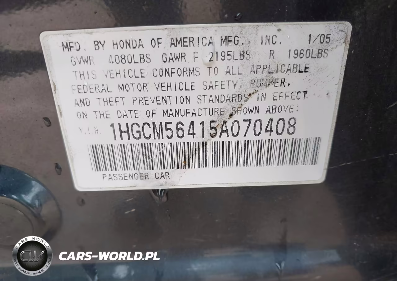 2005 Honda Accord 2.4 Lx VIN:1HGCM56415A070408 - 9