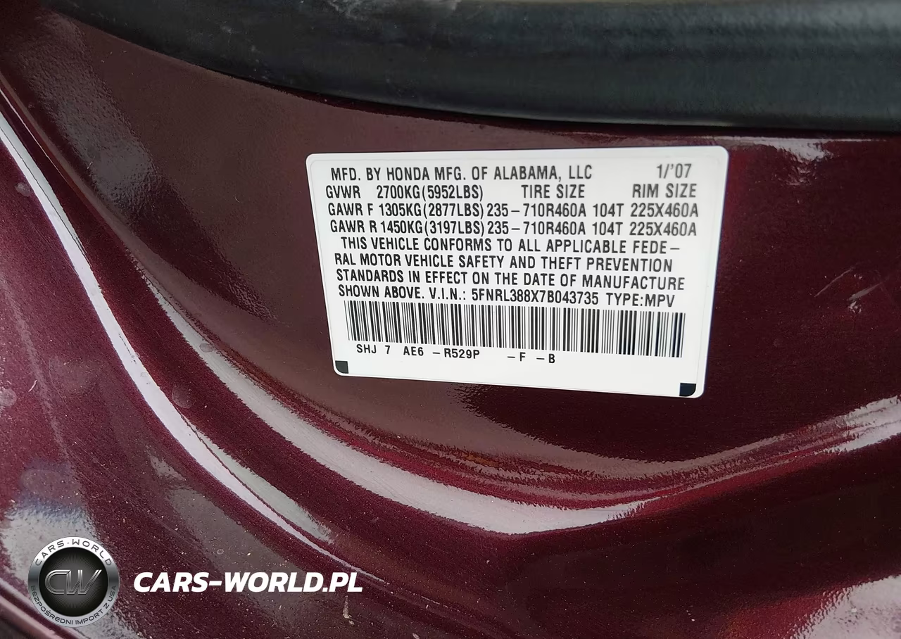 2007 Honda Odyssey Touring VIN:5FNRL388X7B043735 - 9