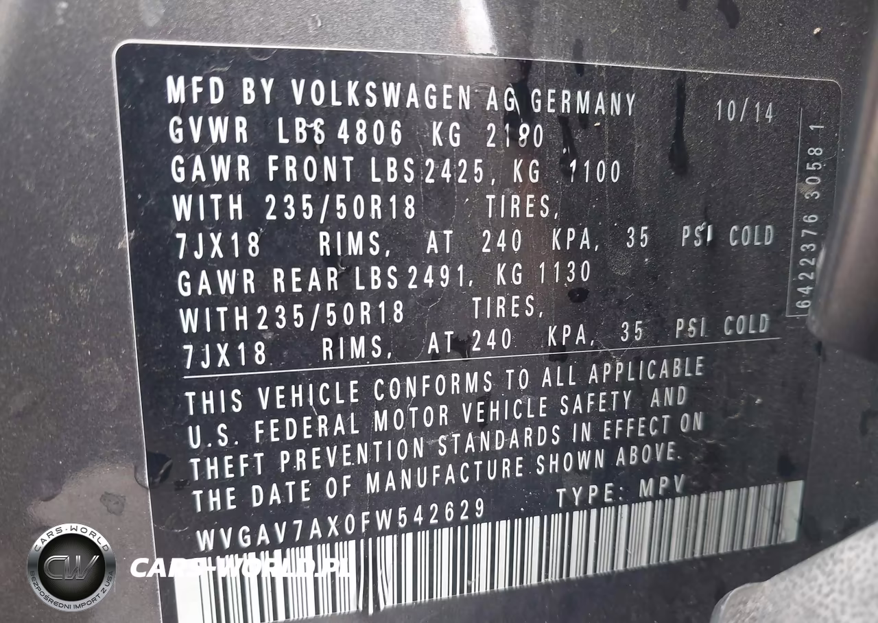 2015 Volkswagen Tiguan Sel VIN:WVGAV7AX0FW542629 - 9