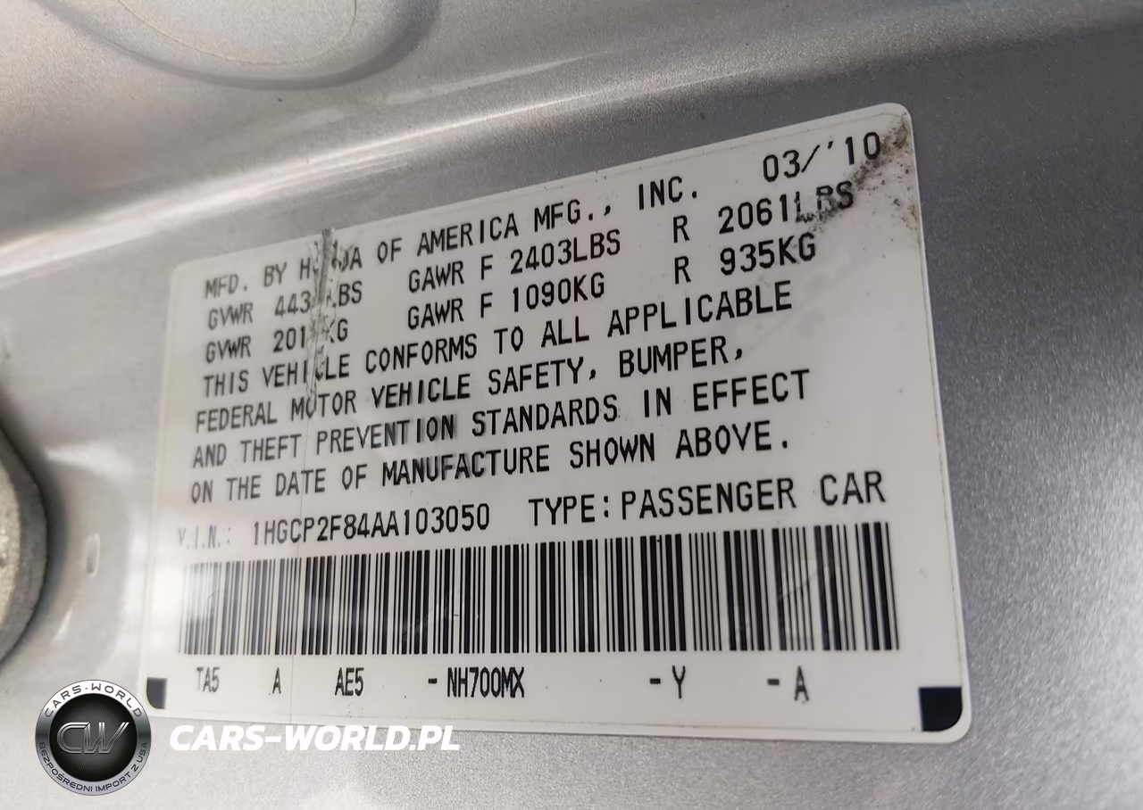 2010 Honda Accord 2.4 Ex-L VIN:1HGCP2F84AA103050 - 9