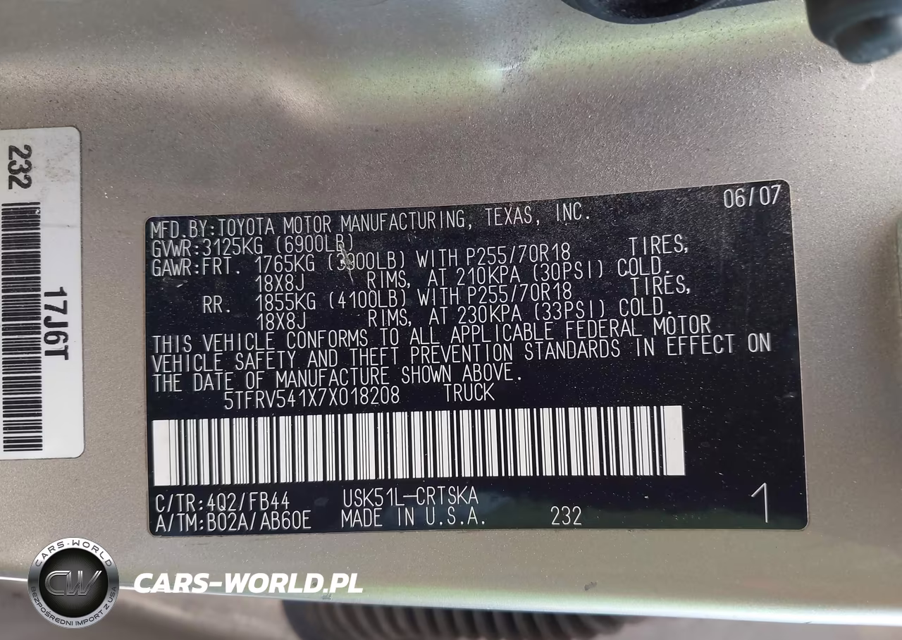 2007 Toyota Tundra Sr5 V8 VIN:5TFRV541X7X018208 - 9