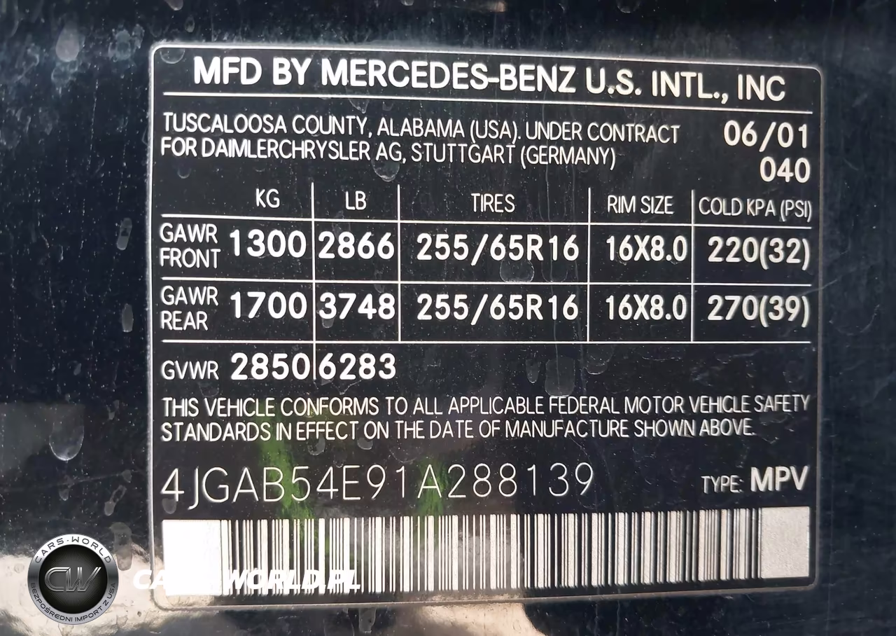 2001 Mercedes-Benz Ml 320 VIN:4JGAB54E91A288139 - 9