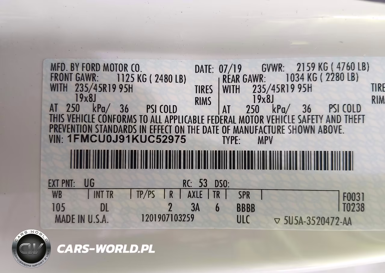 2019 Ford Escape Titanium VIN:1FMCU0J91KUC52975 - 9