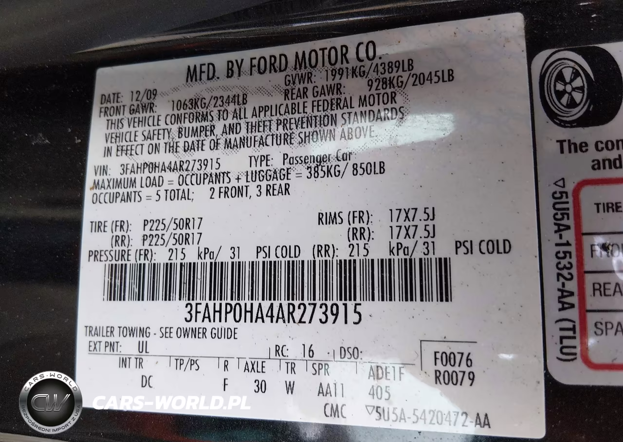 2010 Ford Fusion Se VIN:3FAHP0HA4AR273915 - 9