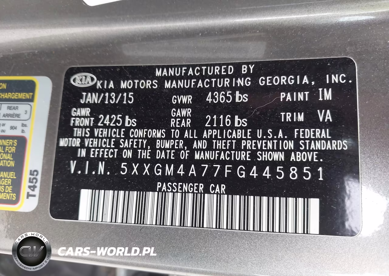 2015 Kia Optima Lx VIN:5XXGM4A77FG445851 - 9