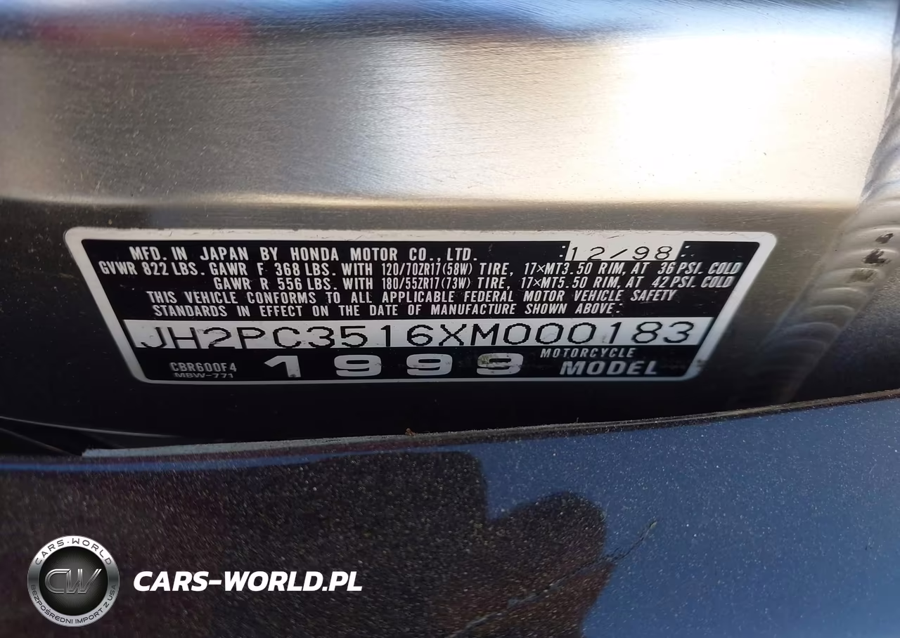 1999 Honda Cbr600 F4 VIN:JH2PC3516XM000183 - 10