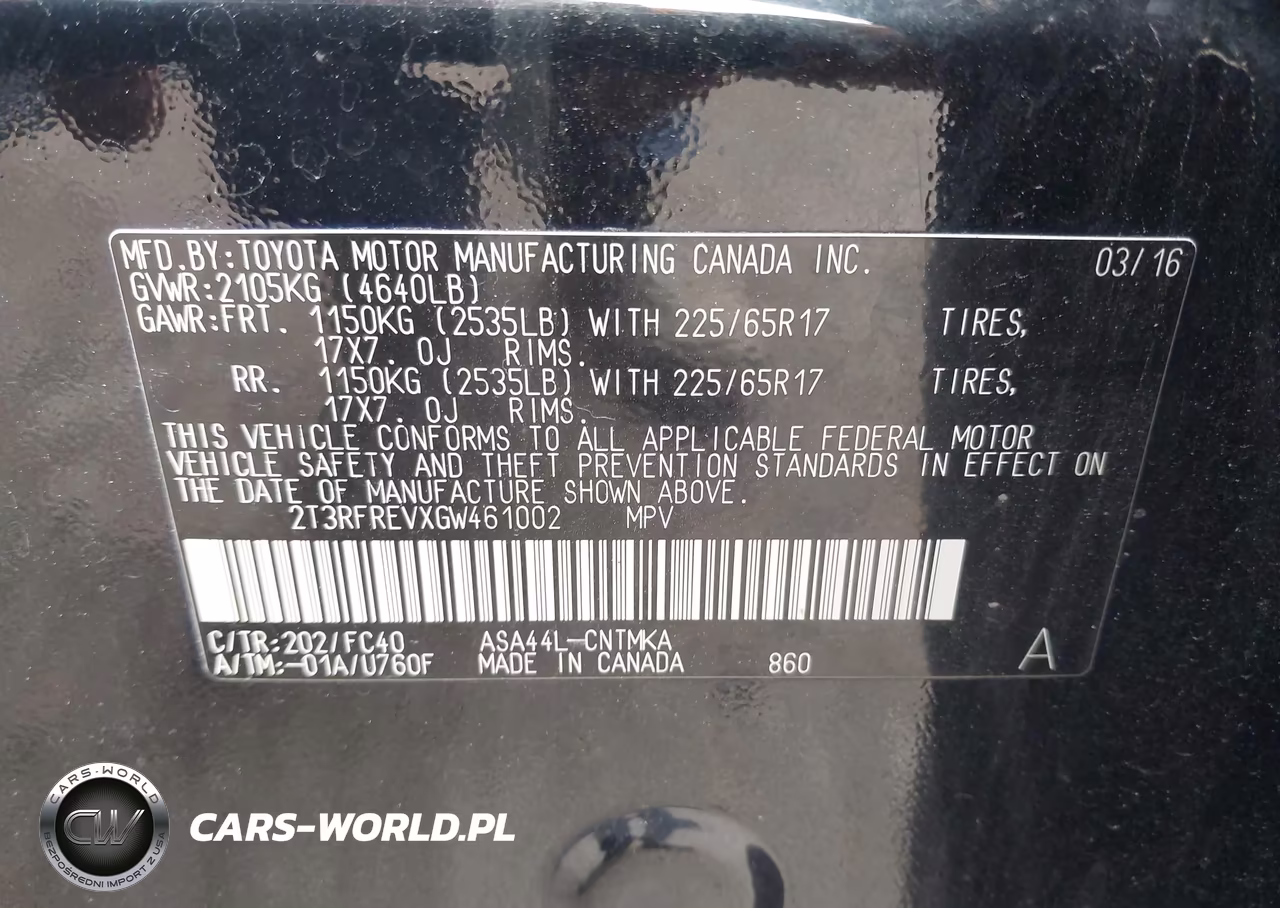 2016 Toyota Rav4 Xle VIN:2T3RFREVXGW461002 - 9