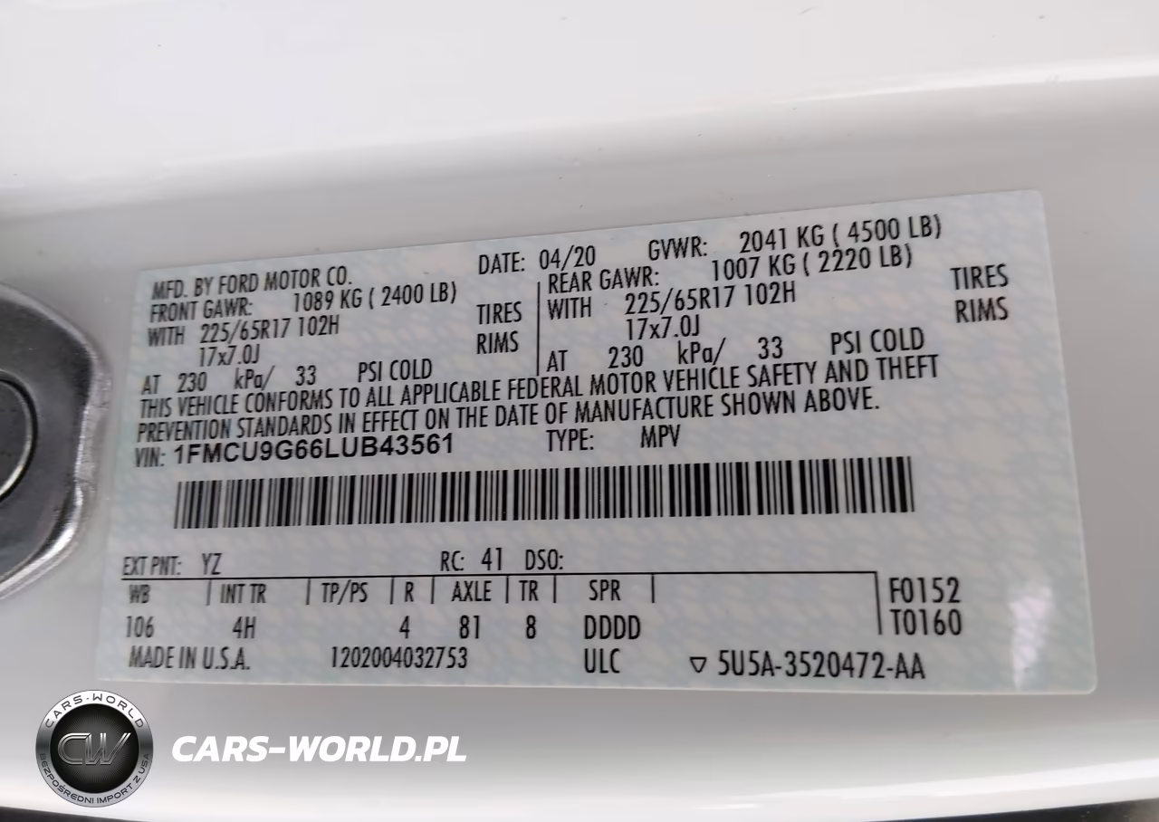 2020 Ford Escape Se VIN:1FMCU9G66LUB43561 - 9
