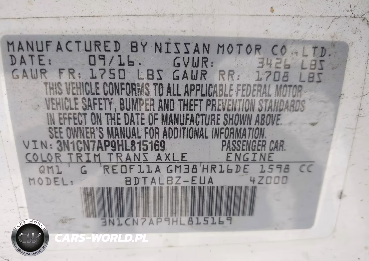 2017 Nissan Versa 1.6 S-1.6 S+-1.6 Sl-1.6 Sv VIN:3N1CN7AP9HL815169 - 9