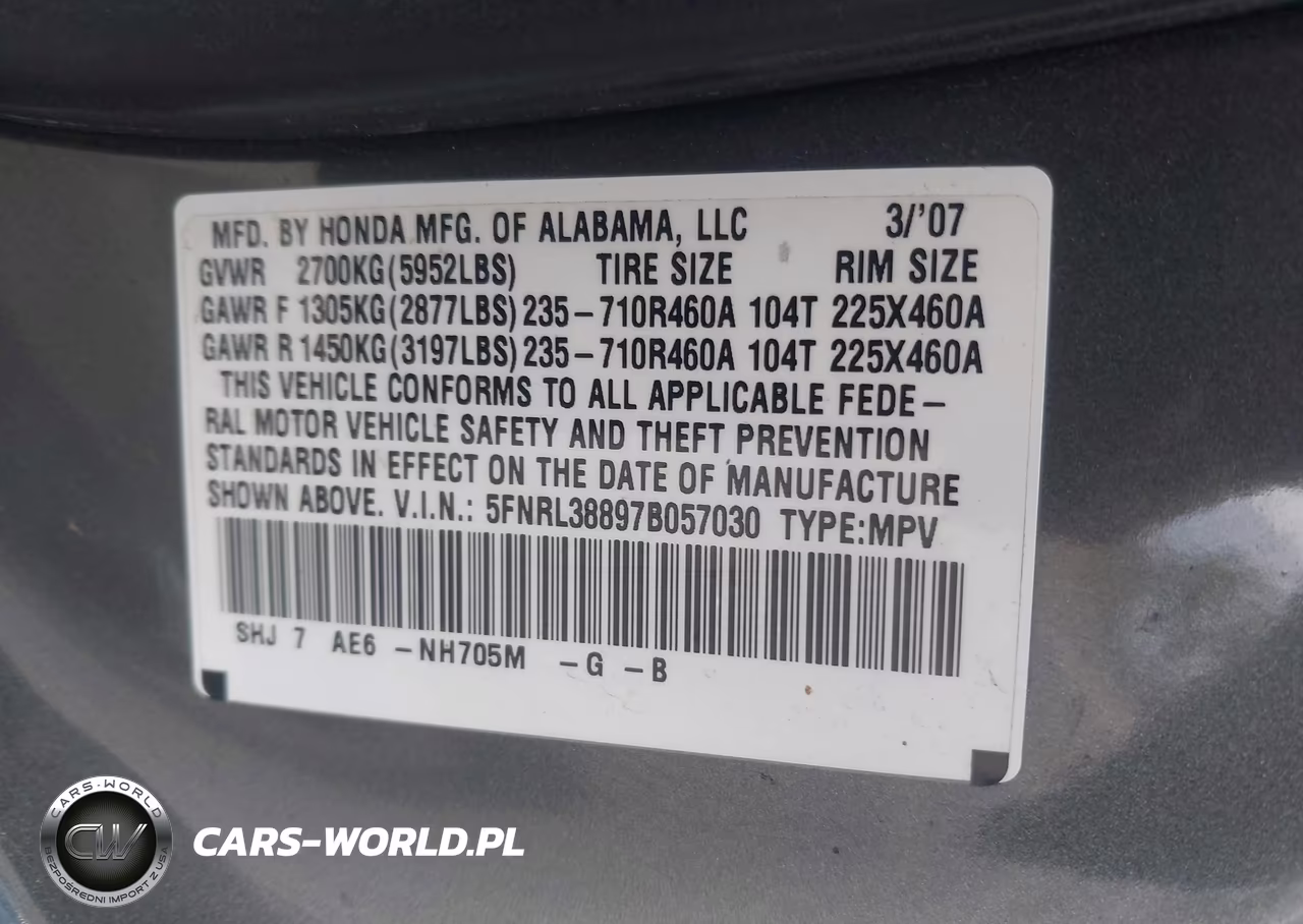 2007 Honda Odyssey Touring VIN:5FNRL38897B057030 - 9