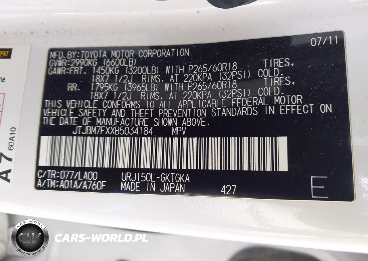 2011 Lexus Gx 460 VIN:JTJBM7FXXB5034184 - 9